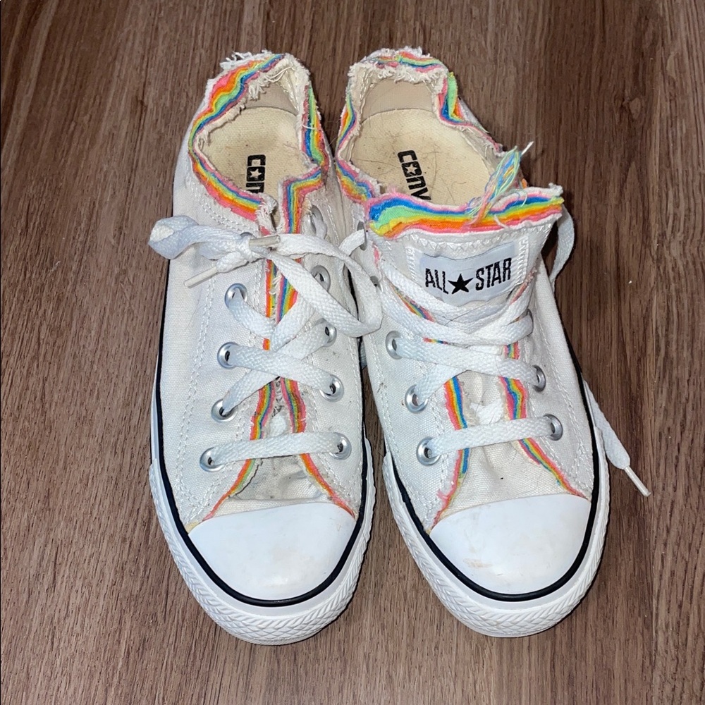 Converse White Sneakers with Rainbow Accents